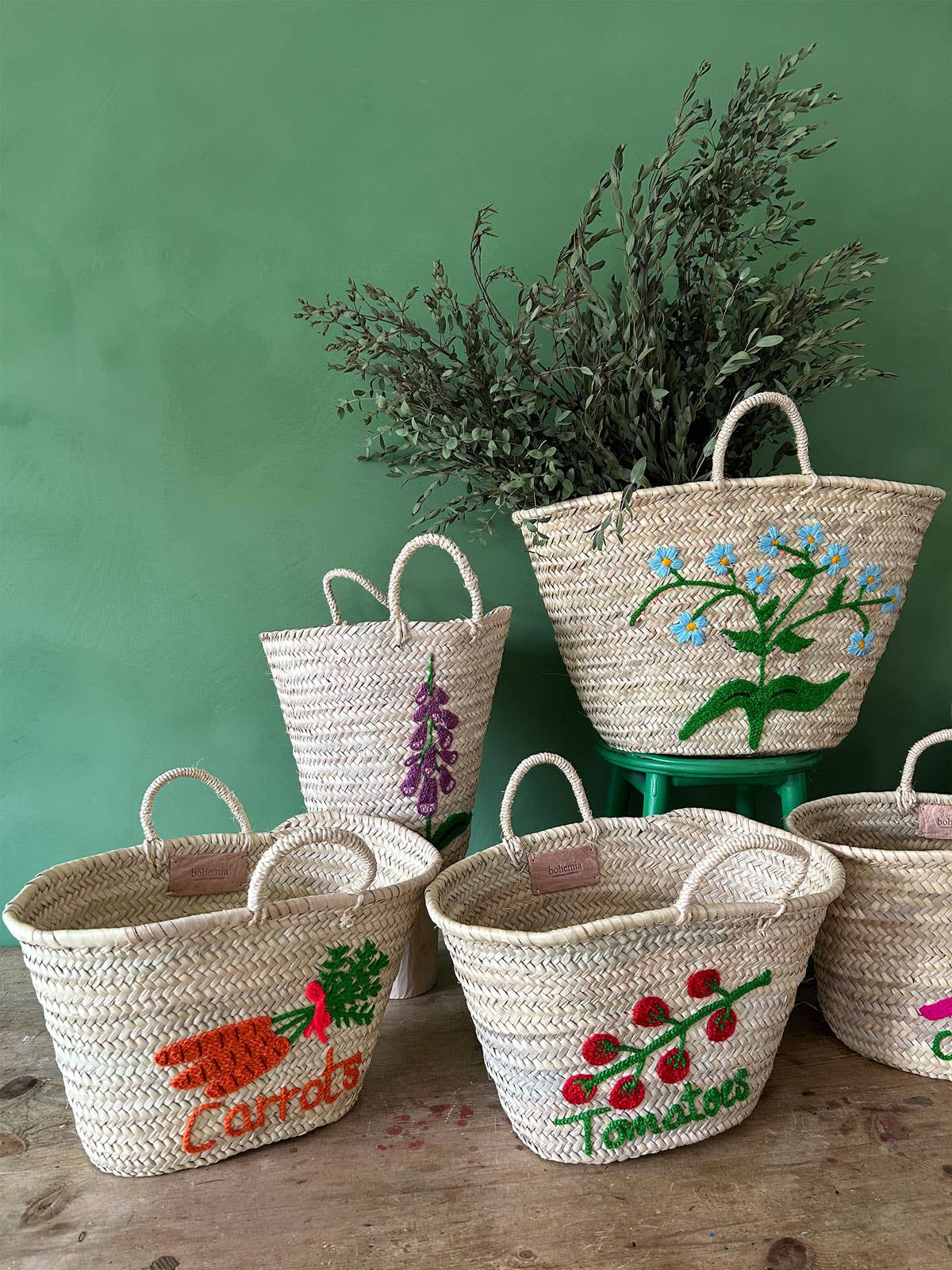 Bohemia Design Hand Embroidered Market Basket, Carrots