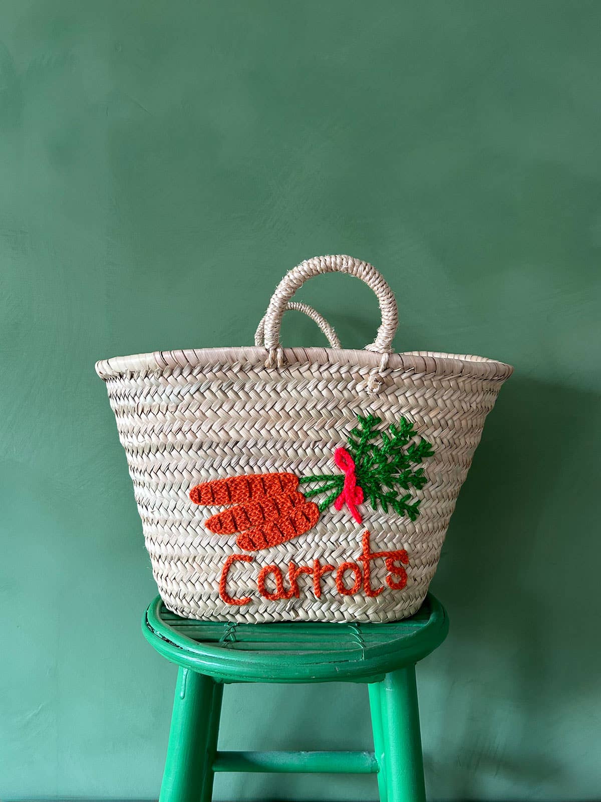 Bohemia Design Hand Embroidered Market Basket, Carrots