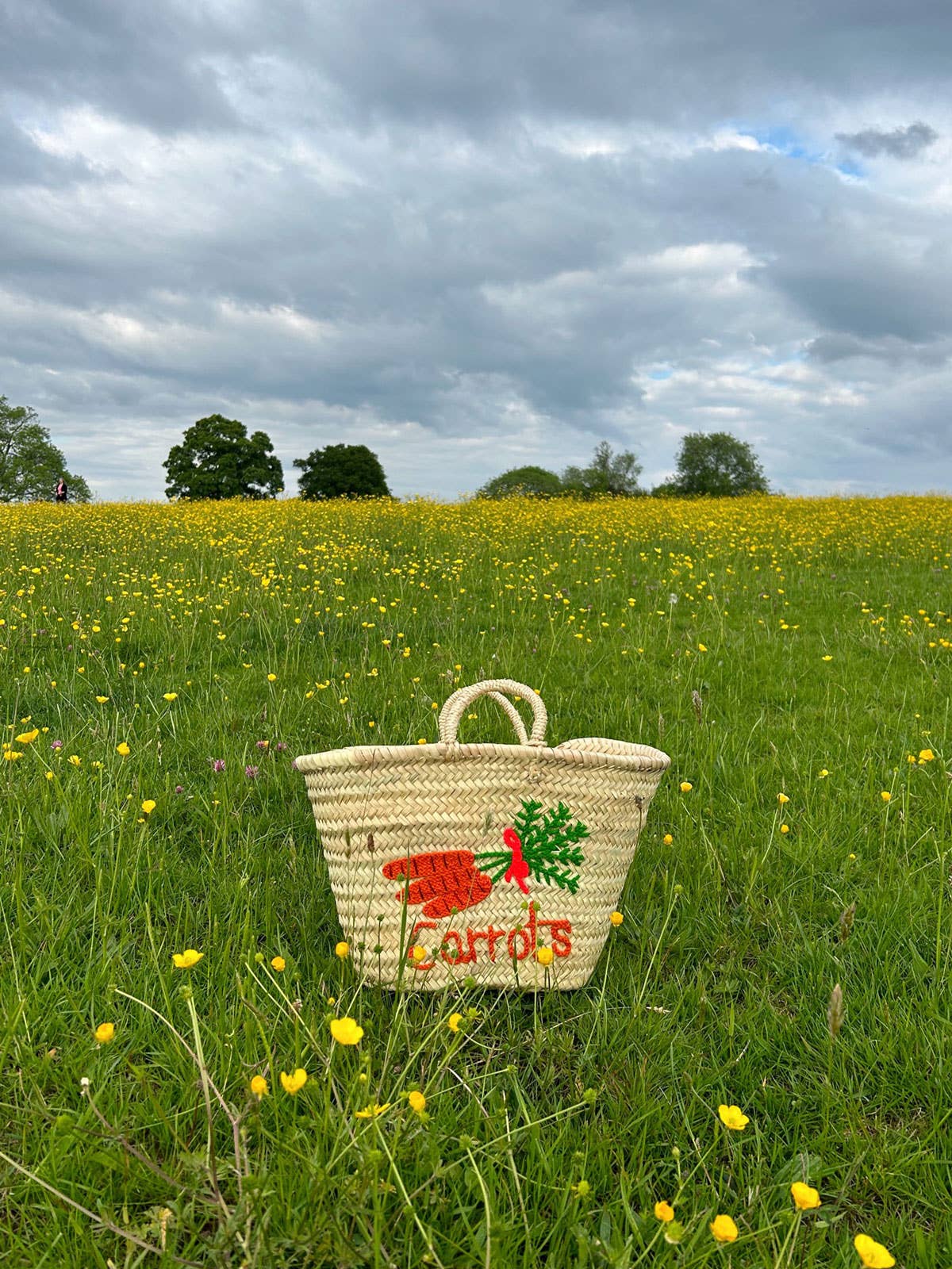 Bohemia Design Hand Embroidered Market Basket, Carrots