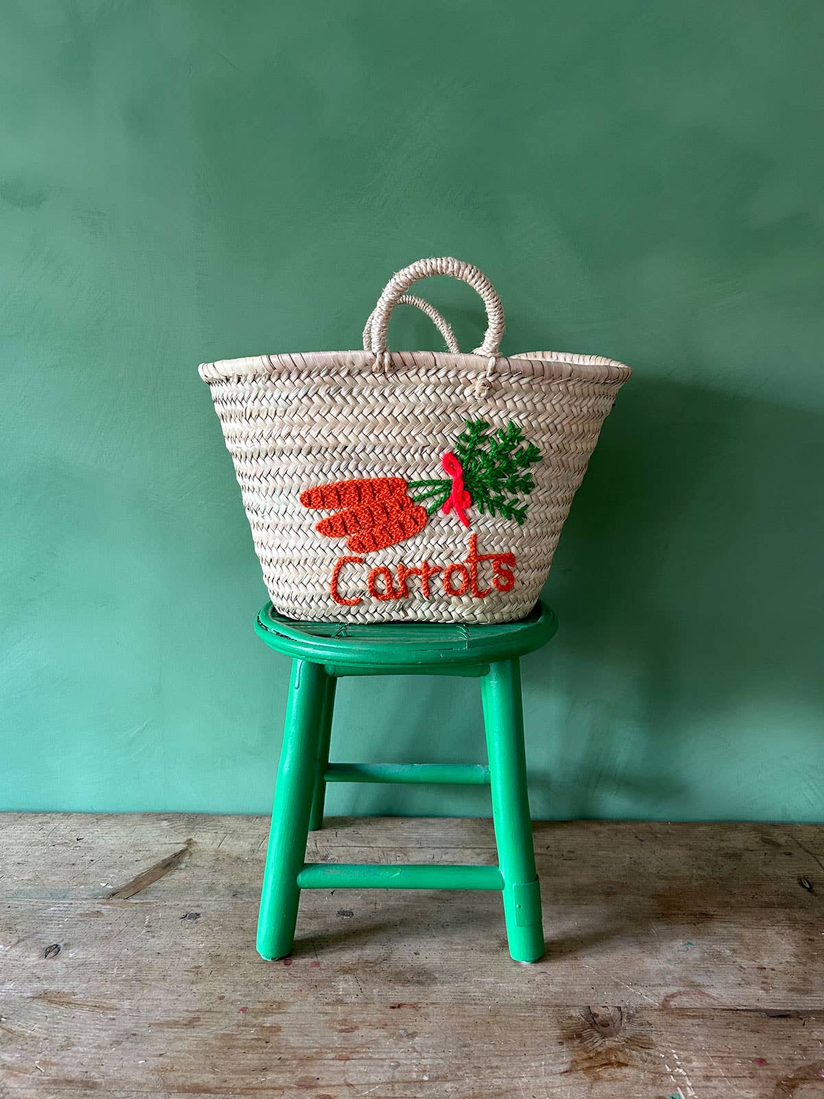 Bohemia Design Hand Embroidered Market Basket, Carrots