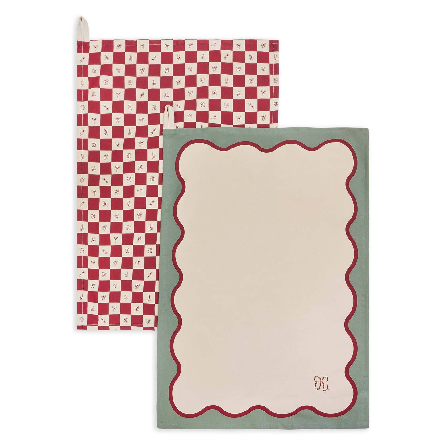 Avery Row - Christmas Tea Towels, Set of 2 - Christmas Checkerboard