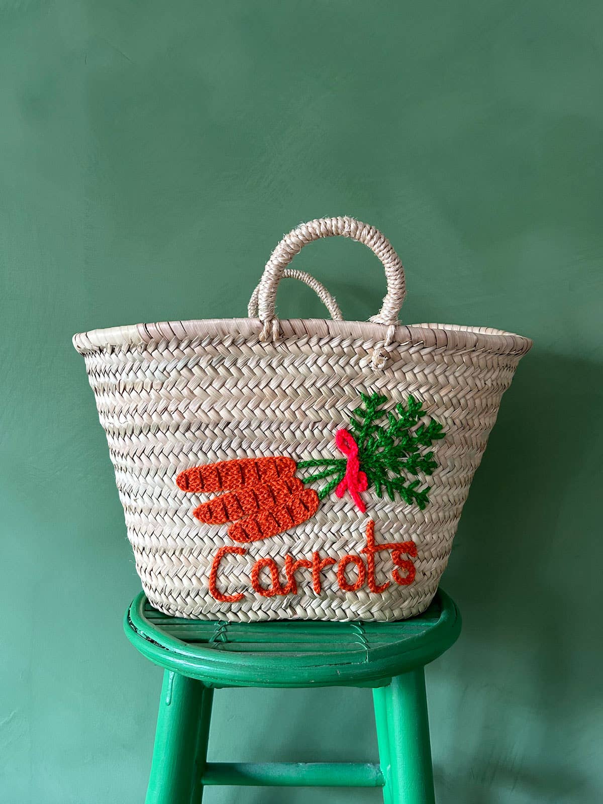 Bohemia Design Hand Embroidered Market Basket, Carrots