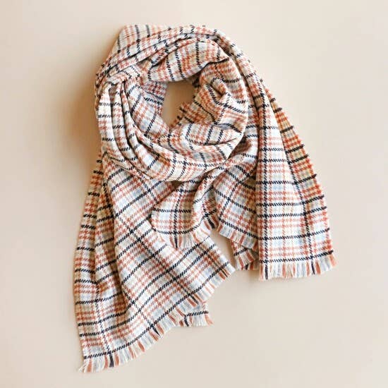 Checked Tweed Natural Colour Winter Blanket Scarf